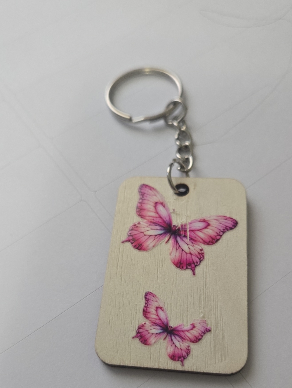 Handmade pink butterfly keychain – Cute Wooden Butterfly Charm. Key13